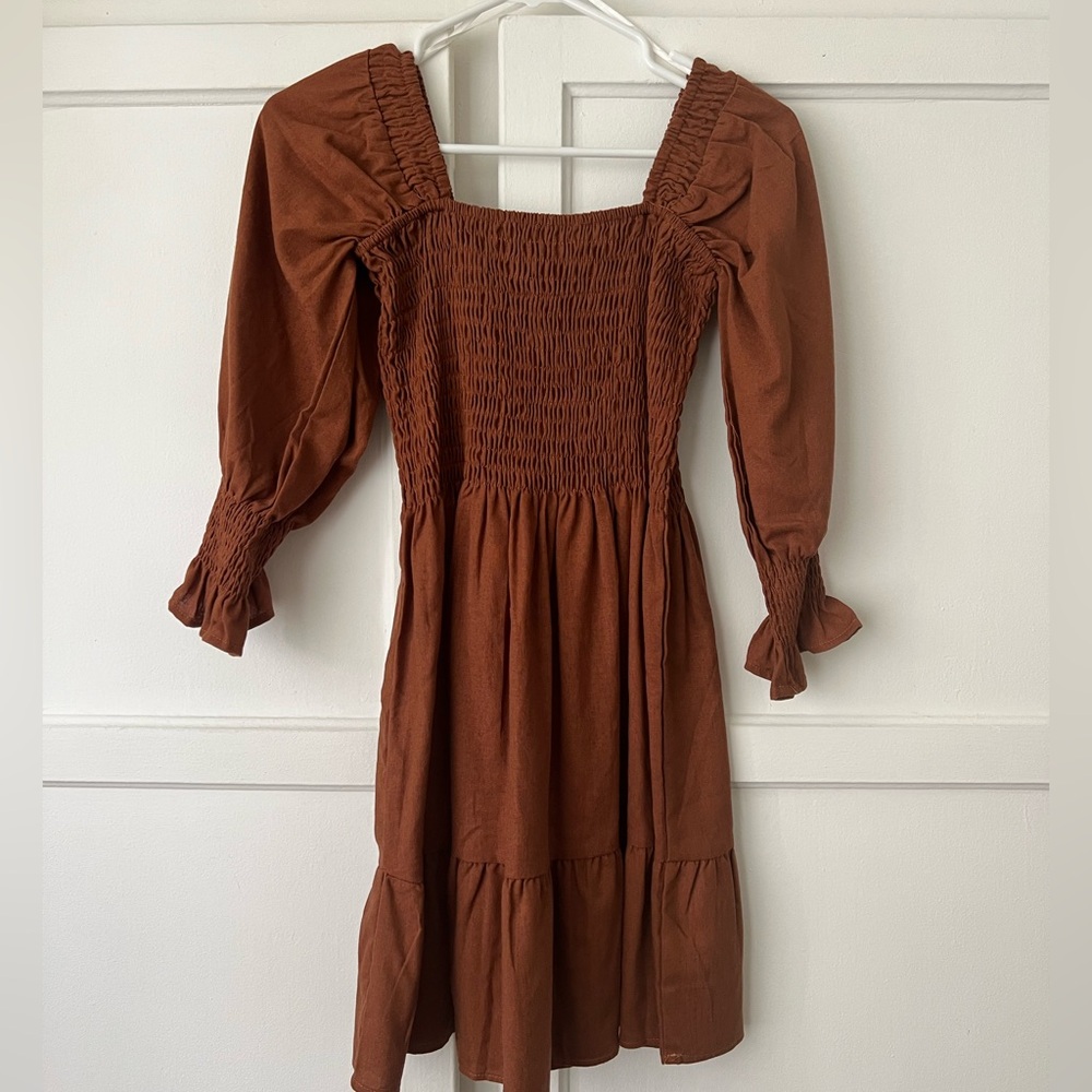 ⚡️FLASH SALE⚡️NWT • Boho Festival Brown Smocked Dress - 8